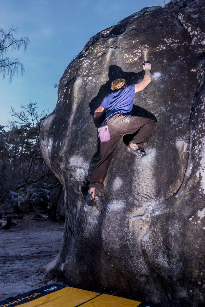 Conditions were so good that Ric couldn't resist continuing after dusk fell - smearing and crimping up Bizarre (6b)