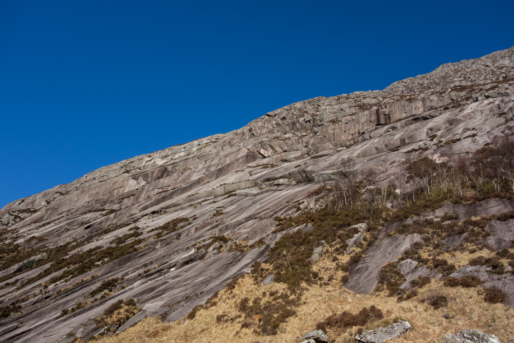 The central section of the Etive Slabs - Spartan Slab works it's way from bottom left to top right of the photo