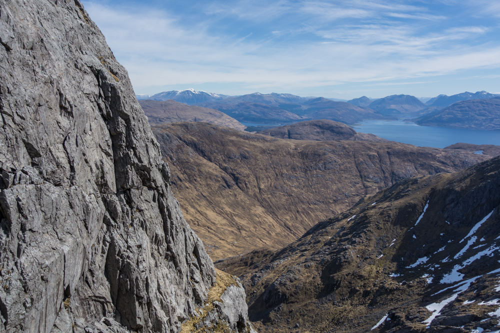 The first two pitches of Butterknife seen from the descent gully