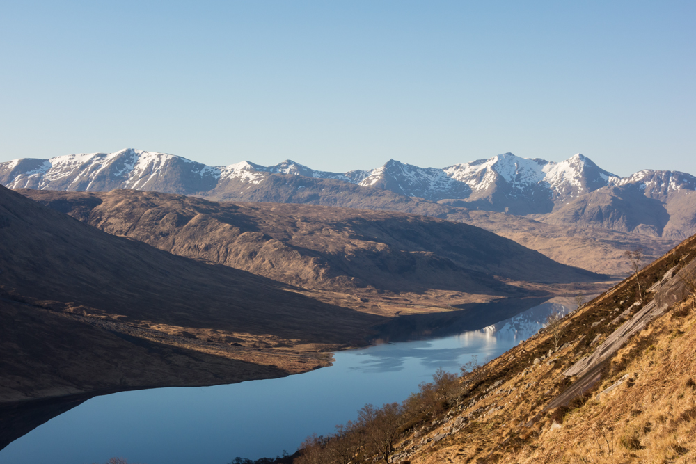 Not a bad view! Ben Cruachan and Loch Etive seen from the base of the Slabs
