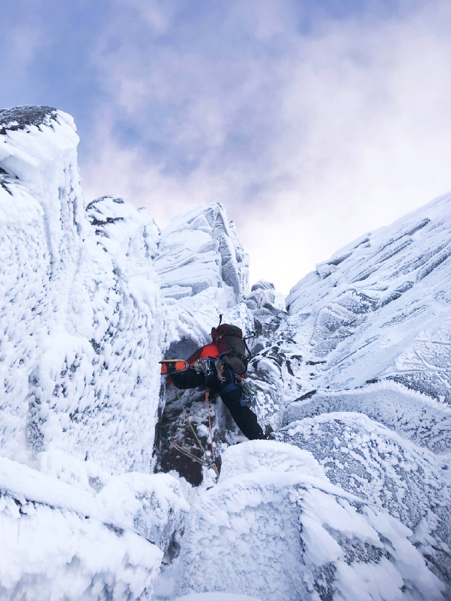 Setting off on the penultimate pitch which proved to be trickier than it looked from below. Photo credit: Joe Saunders