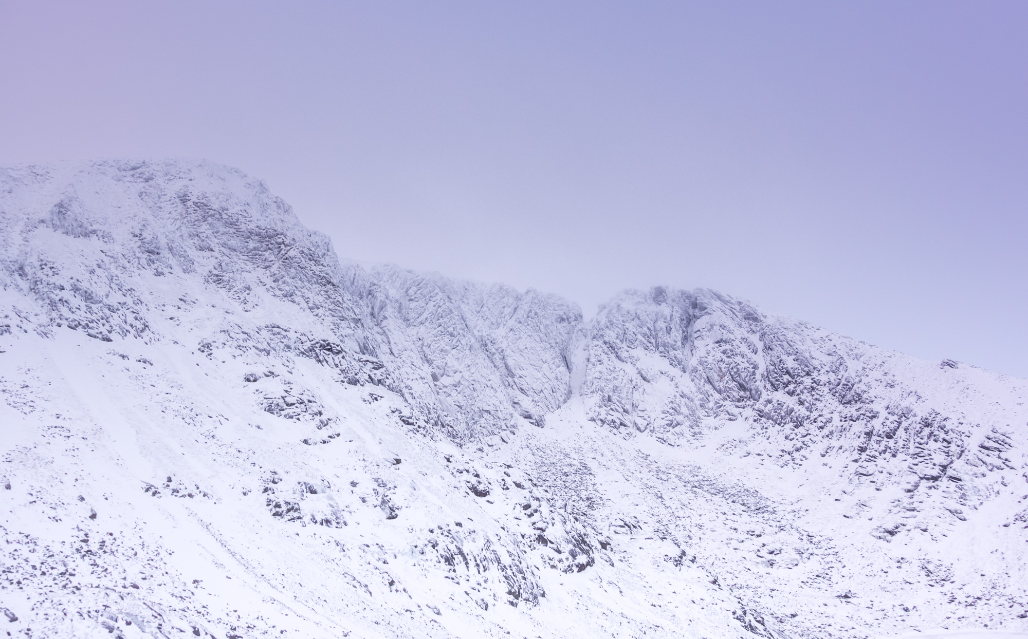 The Main Cliffs looking progressively more powdery as the aspect changes to be more east-facing