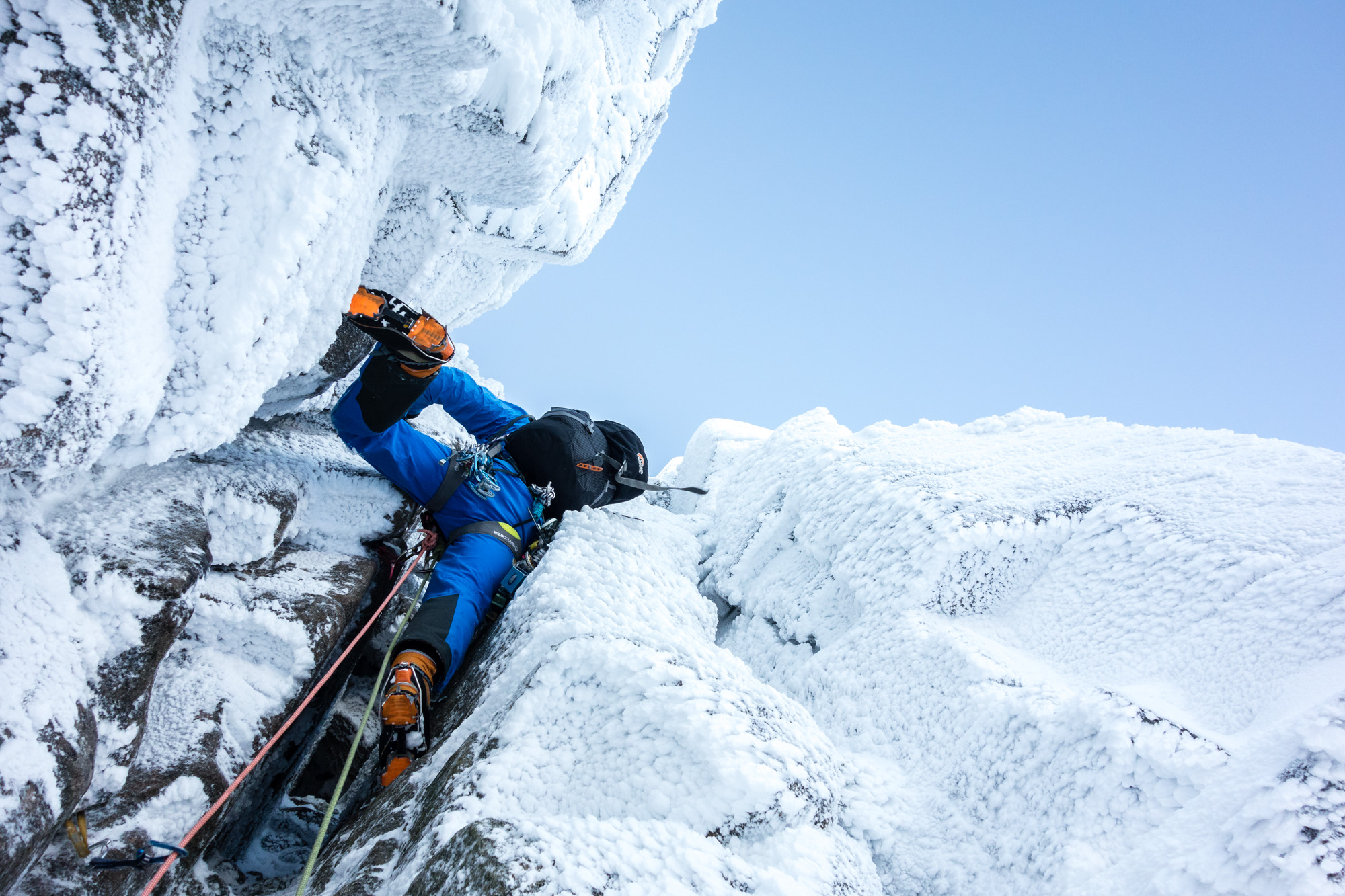 Joe doing everything he can to stay on the outside of the squeeze-chimney for as long as possible - great fun!