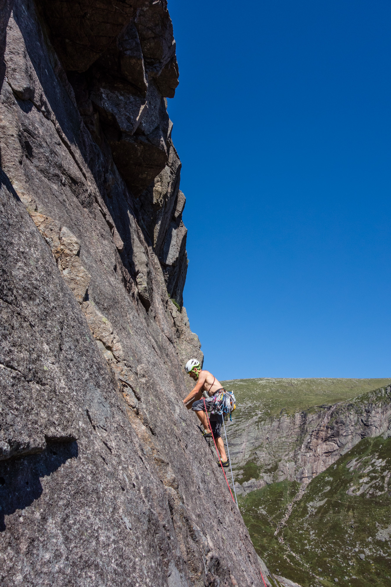 Callum approaching the main event up some mellow slabs - a pitch of two distinct halves!