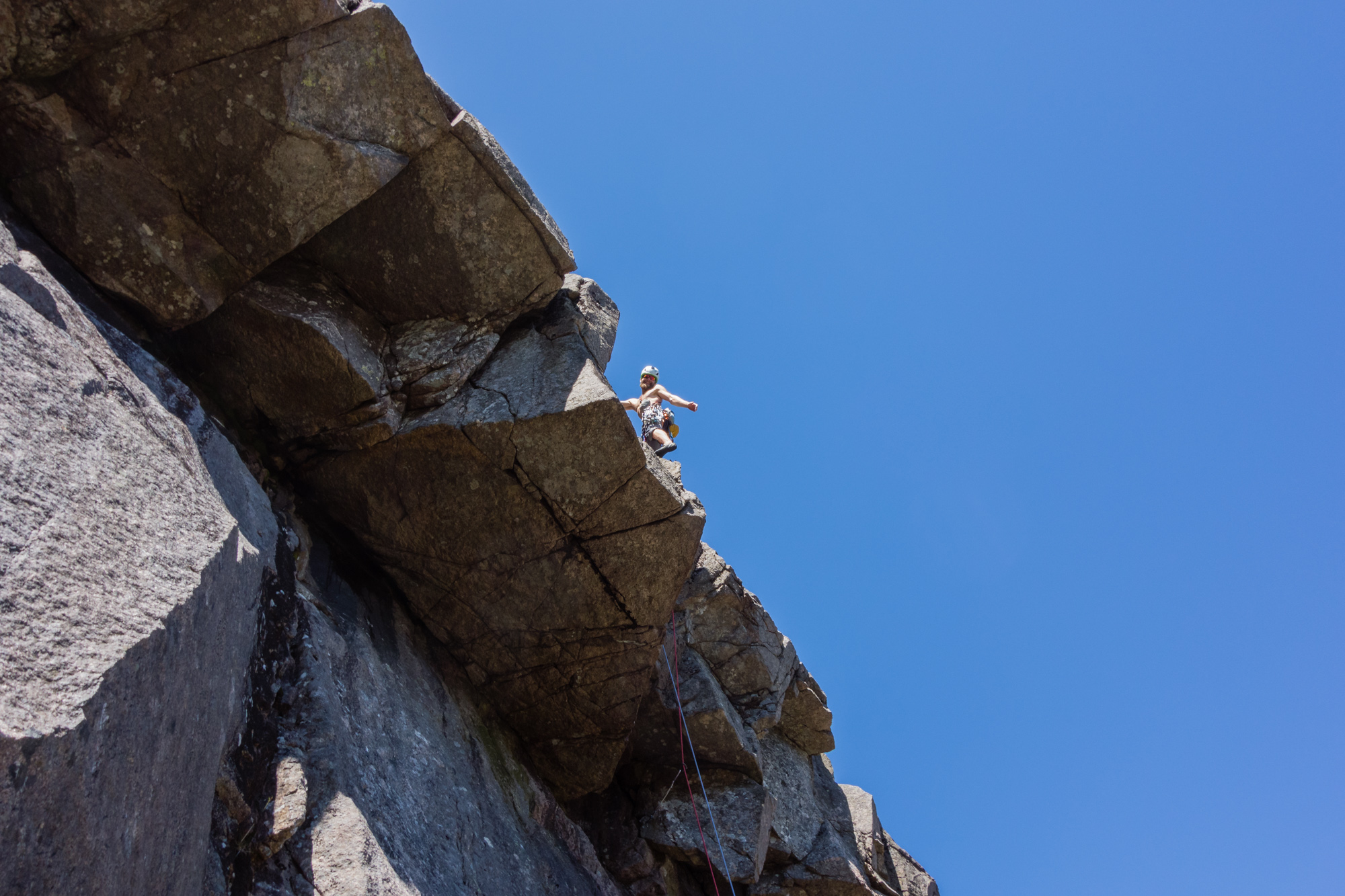 Job done! Callum enjoying the spectacular position after dispatching the crux